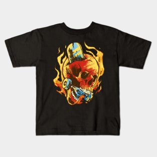 Skull Flame Skater Description Kids T-Shirt